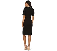 Adrianna Papell Women's Embellished Crepe Mock Neck Short Dress