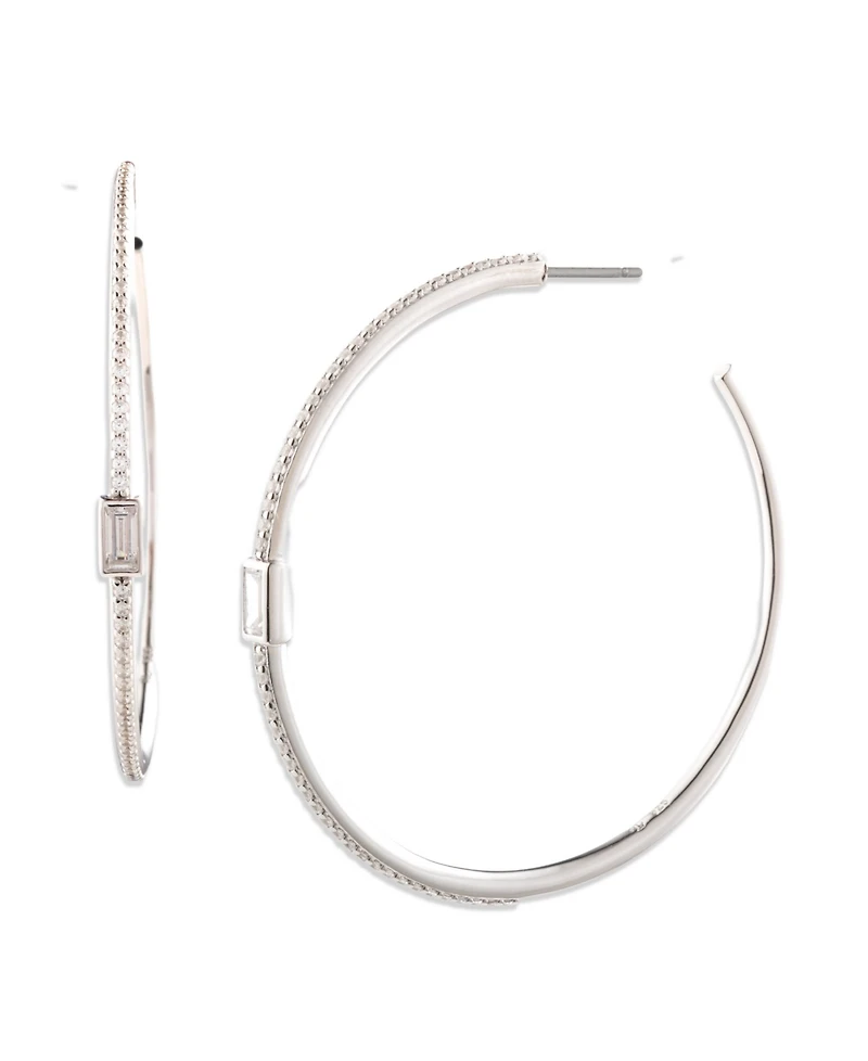 Lauren Ralph Lauren Cubic Zirconia Sterling Silver Patterned Hoop Earrings