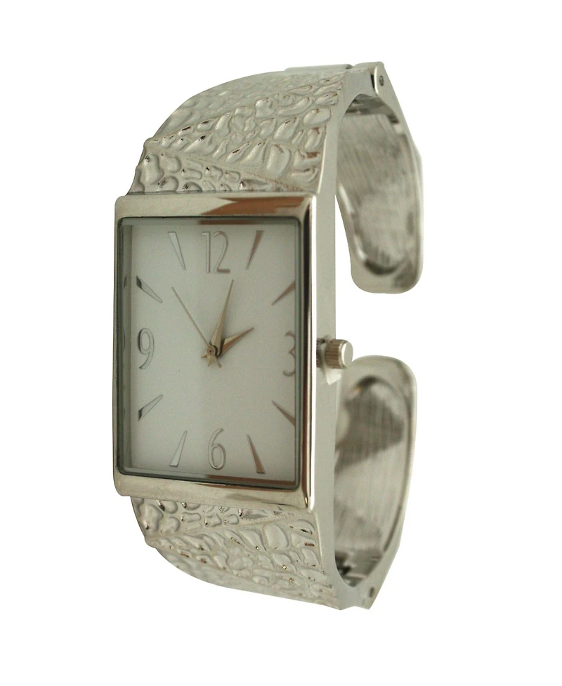 Silver Textured Metallic Bangle Watch