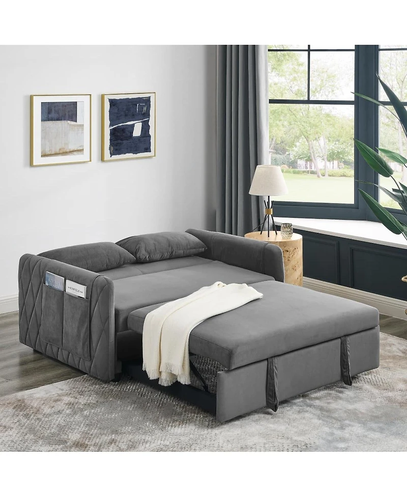Maison Boucle 55" Velvet Sleeper Sofa with Pull-Out Bed, Reclining Backrest & Side Storage Pockets,Convertible Bed for Small Spaces-Maison B