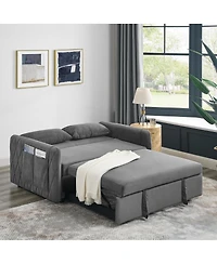 Maison Boucle 55" Velvet Sleeper Sofa with Pull-Out Bed, Reclining Backrest & Side Storage Pockets,Convertible Bed for Small Spaces-Maison B