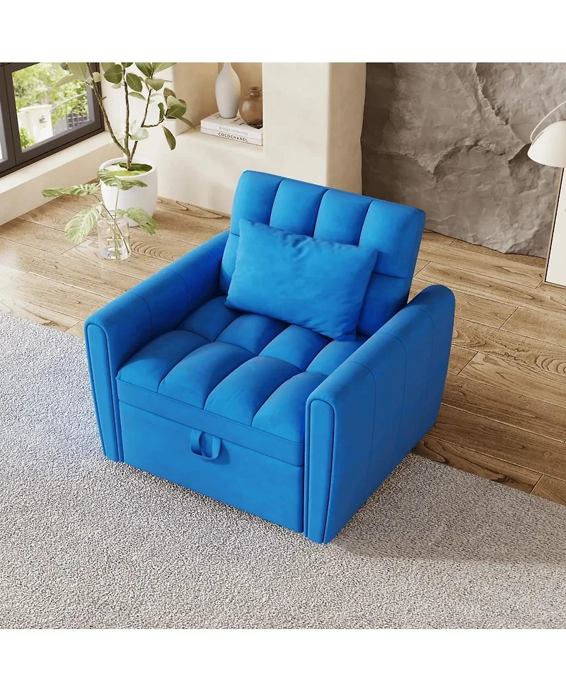 Maison Boucle Velvet Sleeper Chair Bed, 3-Position Pull-Out Sofa with Adjustable Backrest, Large Single Convertible Armchair for Small Spaces-Maison B