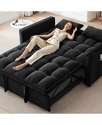 Maison Boucle 65" Pull-Out Sofa Bed with Desk & Usb, Velvet Convertible Sleeper with Adjustable Backrest & Storage for Small Apartments or Offices-Mai
