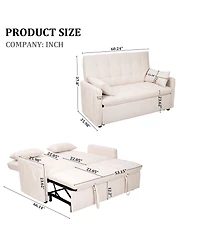 Maison Boucle 61'' Tufted Convertible Sofa Bed, Pull-Out Sleeper Loveseat with Adjustable Backrest, Side Storage & Smooth Wheels for Small Spaces-Mais