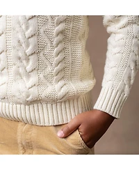 Hope & Henry Boys Organic Mock Neck Cable Sweater with Buttons