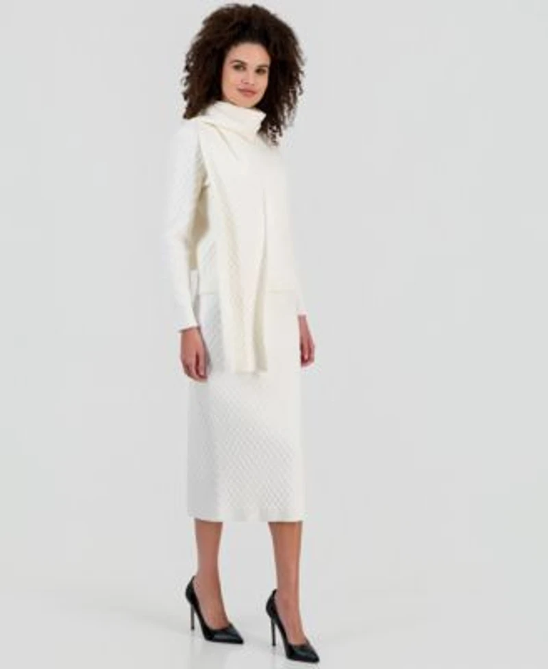 Anne Klein Womens Diamond Knit Mock Neck Sweater Diamond Knit Pencil Skirt