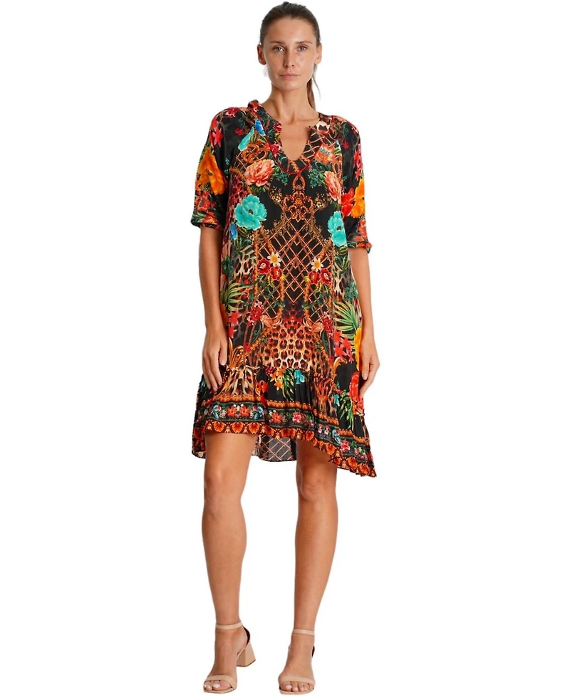La Moda Clothing Women's Short Dress with V-Neck and Short Sleeves