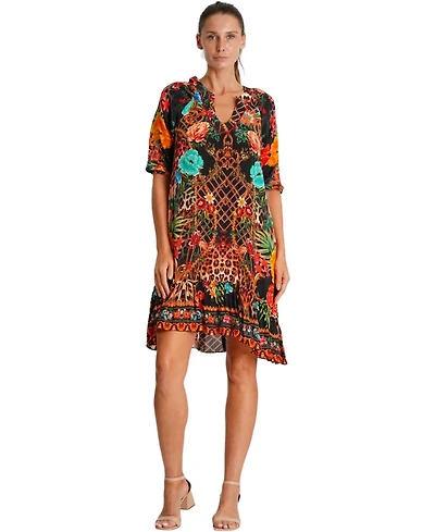 La Moda Clothing Women's Short Dress with V-Neck and Short Sleeves