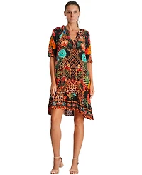 La Moda Clothing Women's Short Dress with V-Neck and Short Sleeves