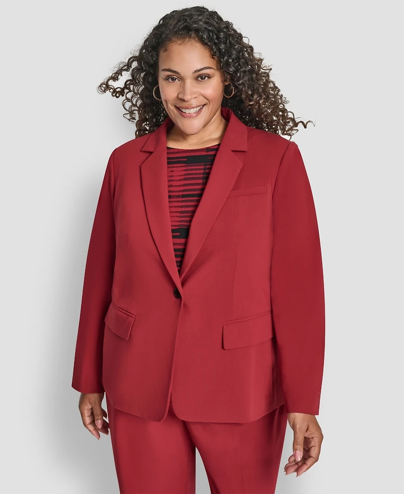 Dkny Plus Notch Collar Long Sleeve Blazer