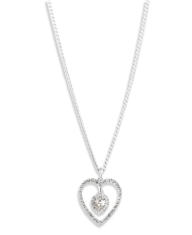 Givenchy Rhodium Crystal Silver-Tone Heart Pendant Necklace