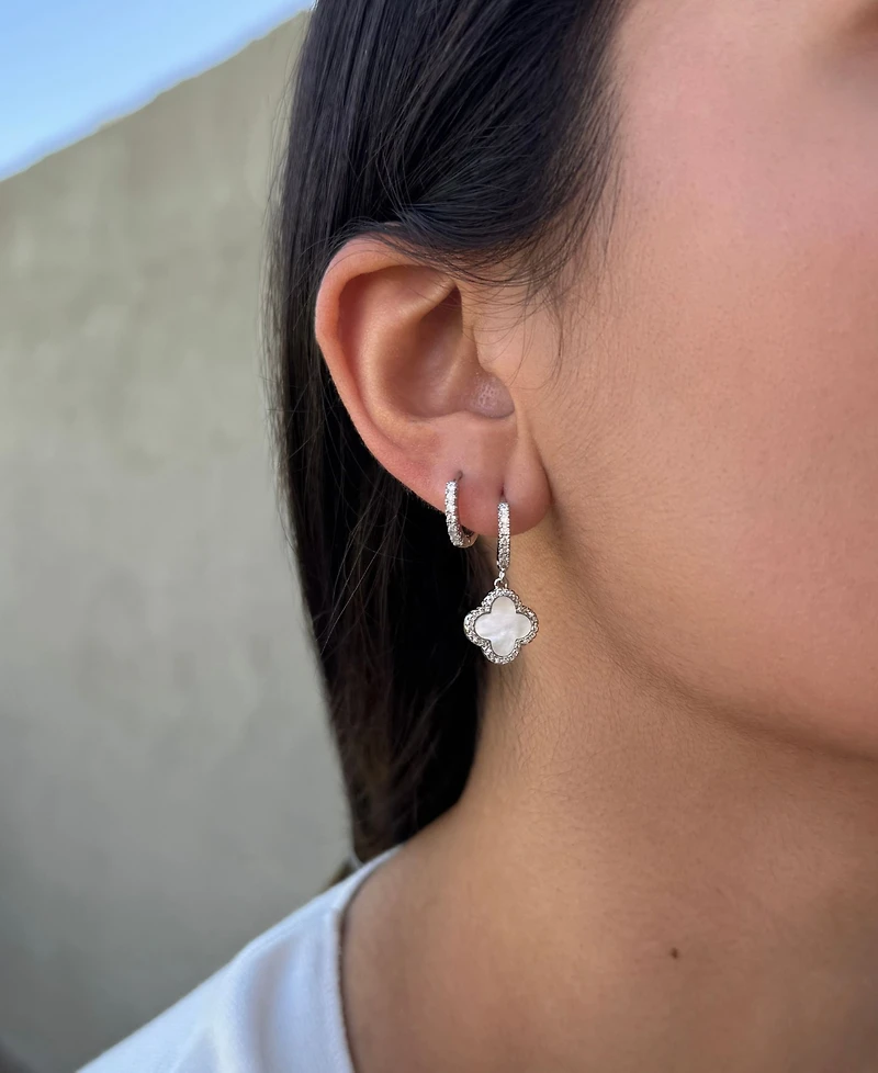 Adornia Gold Cz Halo Clover Huggie Earrings Set