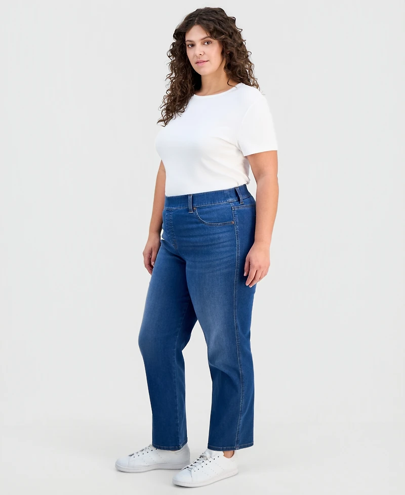 Style & Co Plus Pull-On Shaping High-Rise Straight-Leg Jeans, Macy's Exclusive