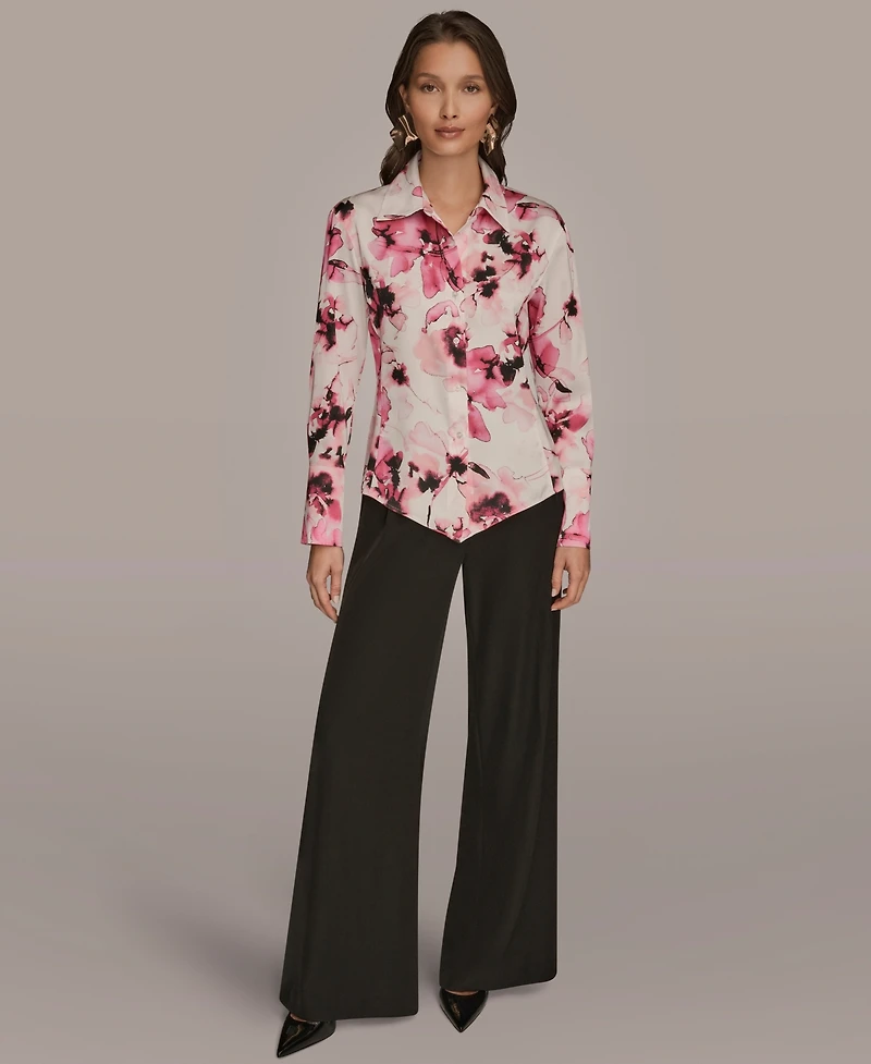 Donna Karan New York Women's Floral Print Long Sleeve Top