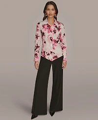 Donna Karan New York Women's Floral Print Long Sleeve Top