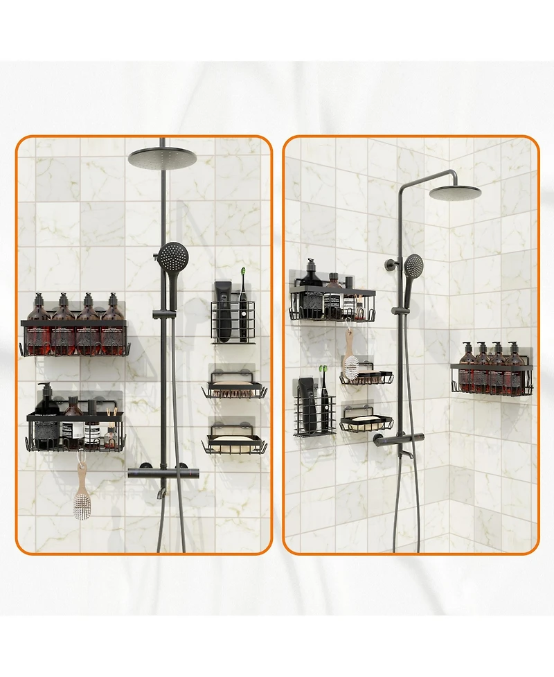 Cheer Collection 5-Pack Stainless Steel Shower Caddy – Self-Draining, Heavy-Duty Wall Organizer
