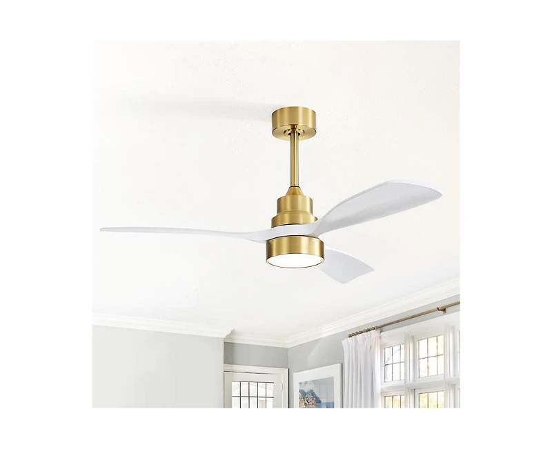 48-inch Modern Golden Downrod Indoor Walnut Wood 3-Blade Led Ceiling Fan Light with Remote Control Support Six Speed Ajustable