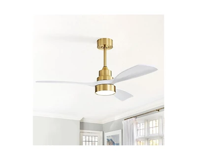 48-inch Modern Golden Downrod Indoor Walnut Wood 3-Blade Led Ceiling Fan Light with Remote Control Support Six Speed Ajustable