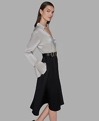 Karl Lagerfeld Paris Women's Two Tone Collared Shirt Dress