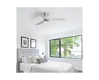 52-inch Modern Sliver 3 Solid Wood Blade Ceiling Fan with 6-speed Remote Control and Forward Reverse Rotation Function for Indoor