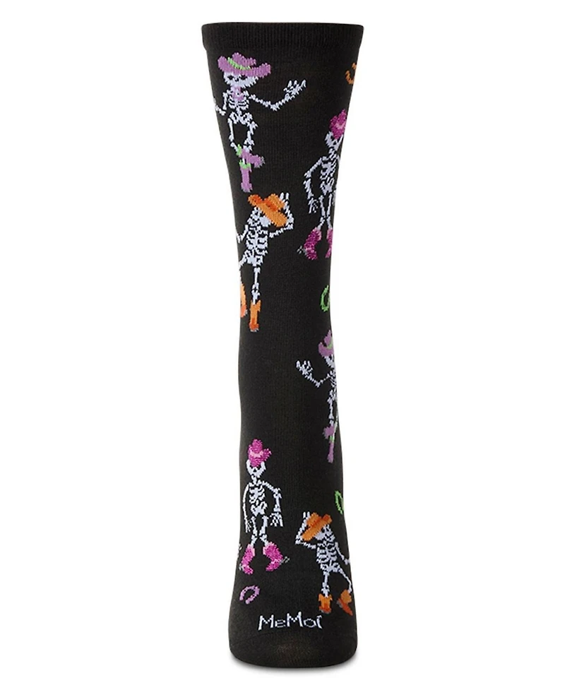 MeMoi Women's "Howdy Skeletons" Halloween Holiday Novelty Crew Sock