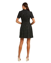 Mac Duggal Women's Short Sleeve V Neck Tweed Blazer Mini Dress