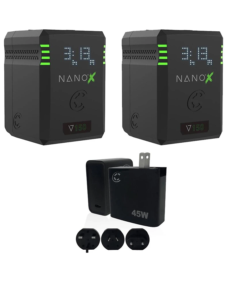 Core Swx Nanox Micro 150 150Wh 14.8V 9900mAh Smart V-Mount Battery, 2-Pack with 45W Usb-c Pd Wall Charger