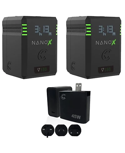 Core Swx Nanox Micro 150 150Wh 14.8V 9900mAh Smart V-Mount Battery, 2-Pack with 45W Usb-c Pd Wall Charger