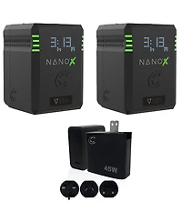 Core Swx Nanox Micro 150 150Wh 14.8V 9900mAh Smart V-Mount Battery, 2-Pack with 45W Usb-c Pd Wall Charger