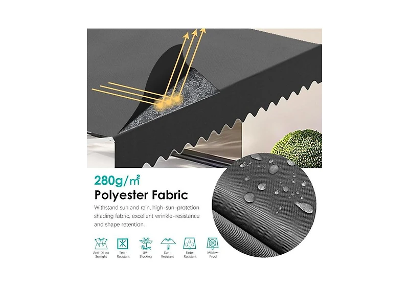 Aecojoy Free Standing Retractable Awning, 10'x10' Dual Side Patio Awnings Outdoor Manual Sun Shade Shelte