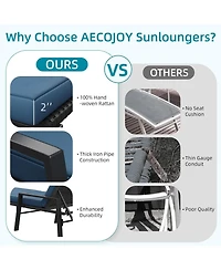 Aecojoy Chaise Lounge Chairs for Outside Set of 2, Adjustable Wicker Pe Rattan Patio Pool Recliner Chair with Removable Cushion