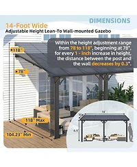 Aecojoy 14'x10' Adjustable Height Wall Mounted Outdoor Gazebos Pergola