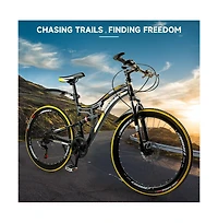 Artudatech 26" Mountain Bike 21 speed Mtb Teenagers Bicycle Full Suspension Thumb Shifter