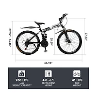 Artudatech Unisex Adult Mountain Bike Full Suspension 26" 21 Speed Mtb Folding Bicycle