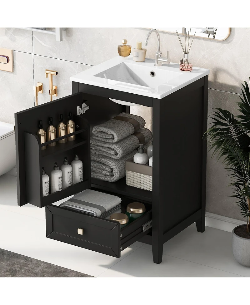 Casainc 20" Bathroom Vanity with Sink, Soft Closing Door, Storage Rack and One Drawer, Cabinet
