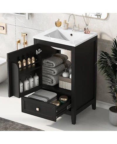 Casainc 20" Bathroom Vanity with Sink, Soft Closing Door, Storage Rack and One Drawer, Cabinet