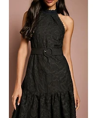 Coast Women's Lace Organza Belted Halter Midi Dress