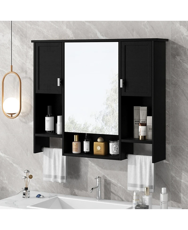 Casainc 35'' x 28'' Wall Mounted Bathroom Storage Cabinet with Mirror & Towel Bar
