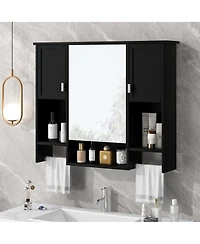 Casainc 35'' x 28'' Wall Mounted Bathroom Storage Cabinet with Mirror & Towel Bar