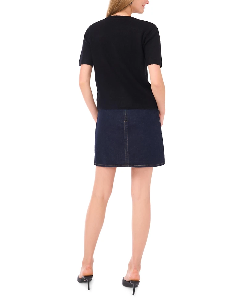 Vince Camuto Women's Covered Button Crewneck Cardigan Sweater