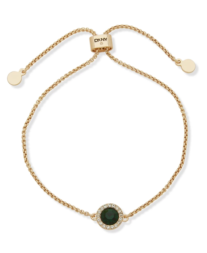 Dkny Glass Emerald Inlay Stone Gold-Tone Slider Bracelet