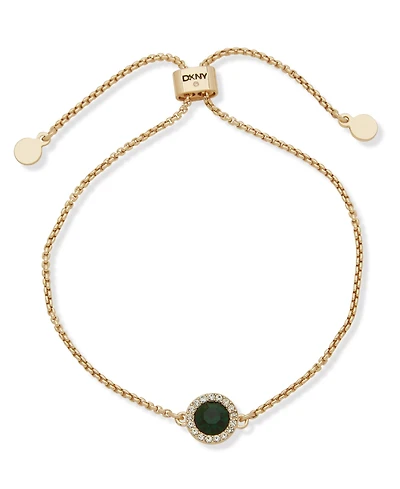 Dkny Glass Emerald Inlay Stone Gold-Tone Slider Bracelet