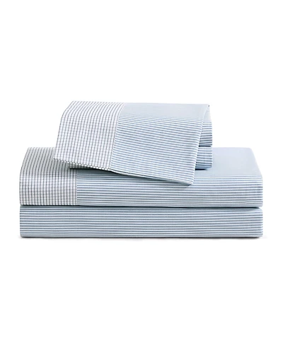 Tommy Hilfiger Williamstown Stripe Contrast Hem 200-Thread Count Cotton -Pc. Sheet Set