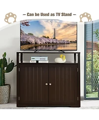 Gymax Wooden Cat Litter Box Enclosure Hidden Washroom w/ Storage Layer