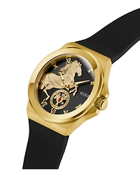 Guess Men's Gold-Tone Black Silicone Analog Watch, 44mm