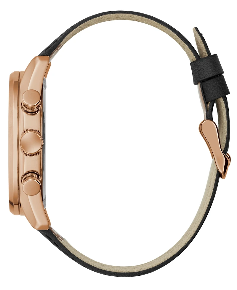 Guess Men's Rose Gold-Tone Black Leather Multi-Function Watch, 44mm