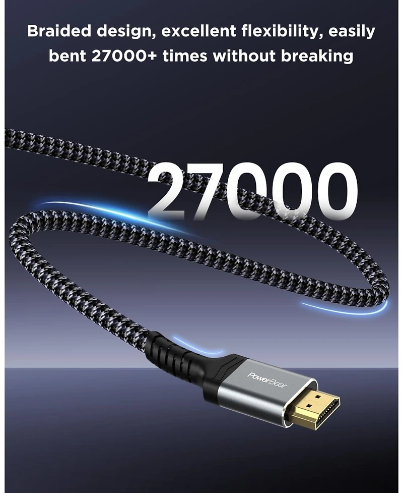 Powerbear Hdmi Cable 8K 2-Pack High Speed Braided Cord for Laptop Monitor PS4 PS5 Xbox Fire Tv Apple Tv