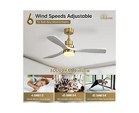 52-inch Modern Minimalist Golden 3 Blades Ceiling Fan with 3 color Dimmable and Memory Function Light and Remote control