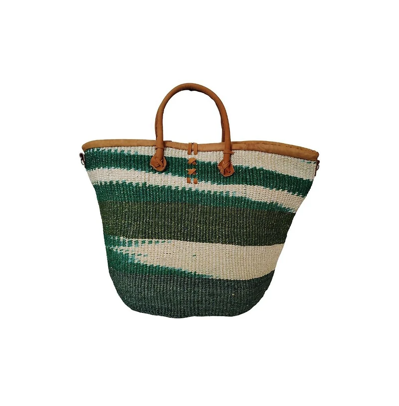 Evergreen Spirit Holiday Basket Handwoven Green & White Sisal Straw Basket Tote