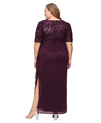 Alex Evenings Plus Soutache Embellished Short-Sleeve Gown